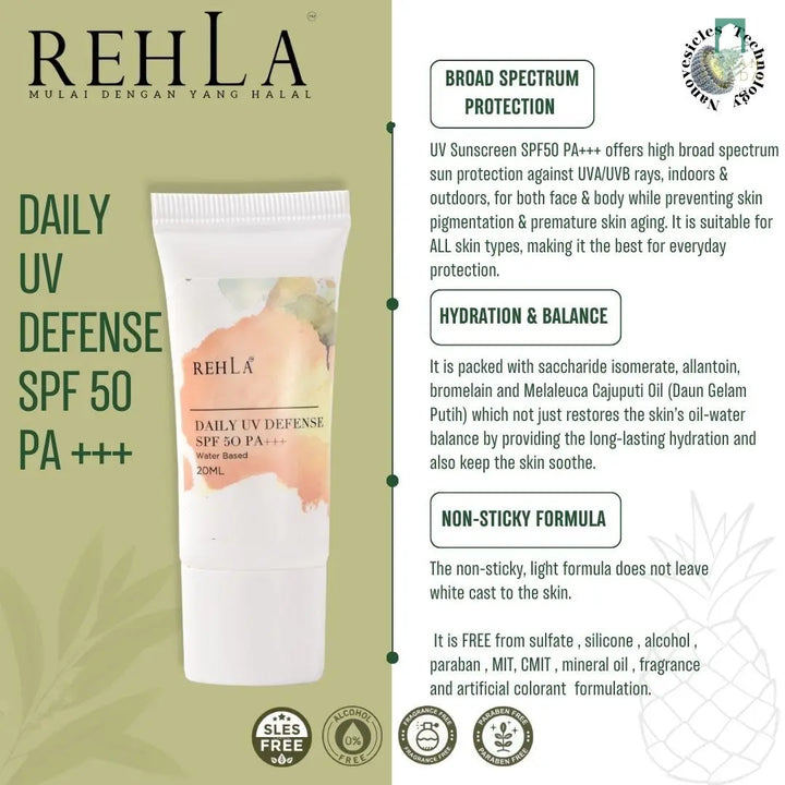 Rehla Skincare - Daily UV Defense SPF 50 PA+++ (40ml) Hanan Amadahajj_umrah