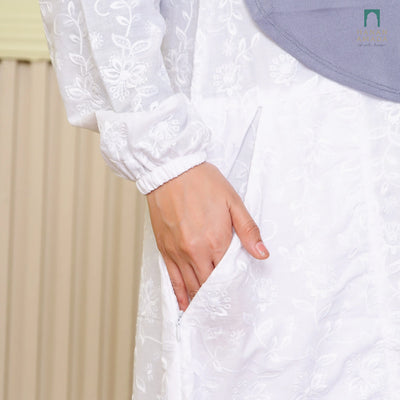 Haura Cotton Embroidery -  White Hanan Amadahajj_umrah