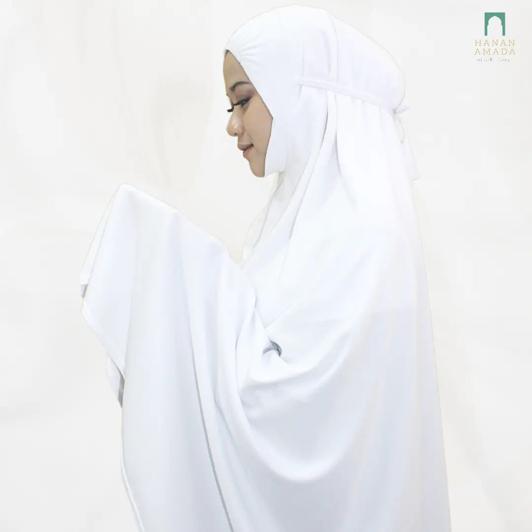 Mini Telekung Soft White (drifit material) Hanan Amadahajj_umrah