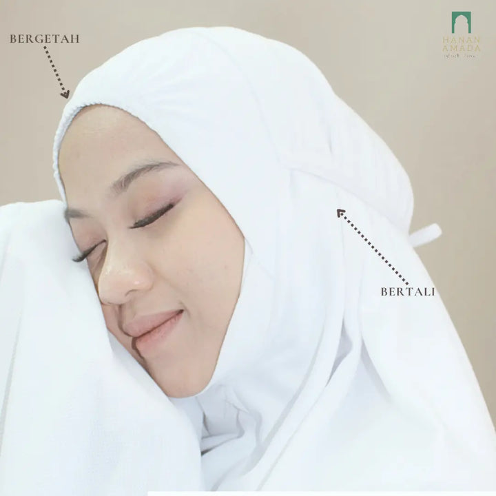 Mini Telekung Soft White (drifit material) Hanan Amadahajj_umrah