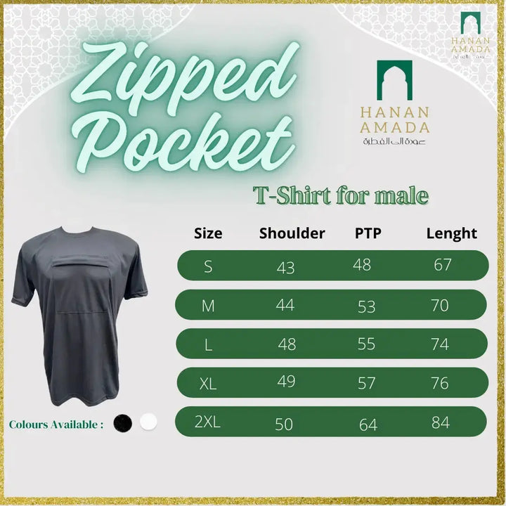 Zipped Pocket T- Shirt (Male) - Black Hanan Amadahajj_umrah