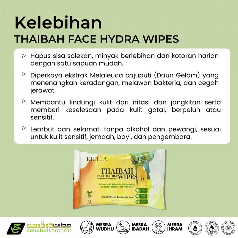 REHLA Thaibah Face Hydra Wipes (Pack of 3)
