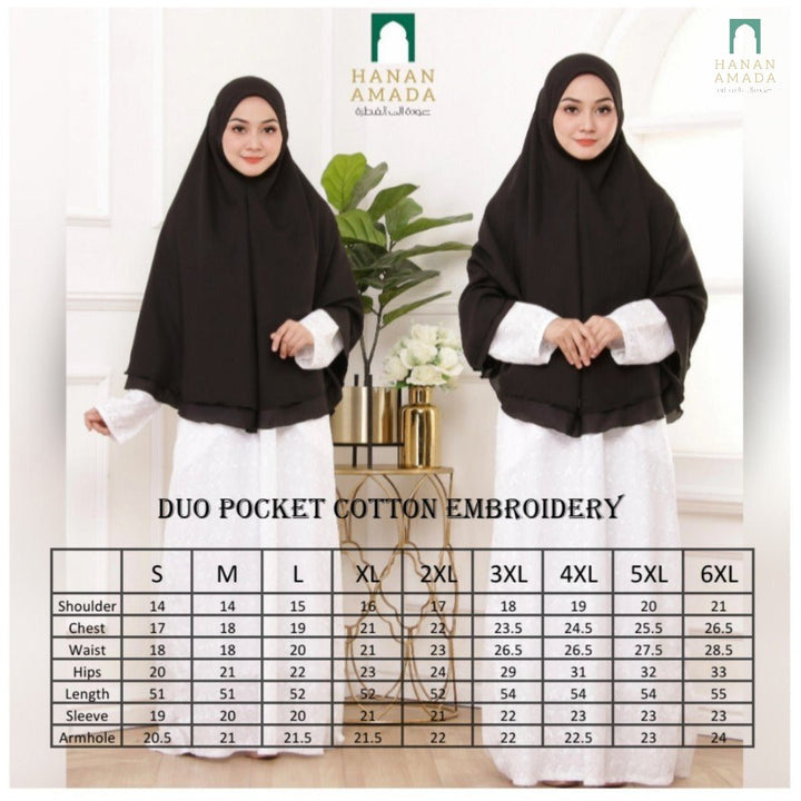 Duo Pocket Cotton Embroidery - White Hanan Amada